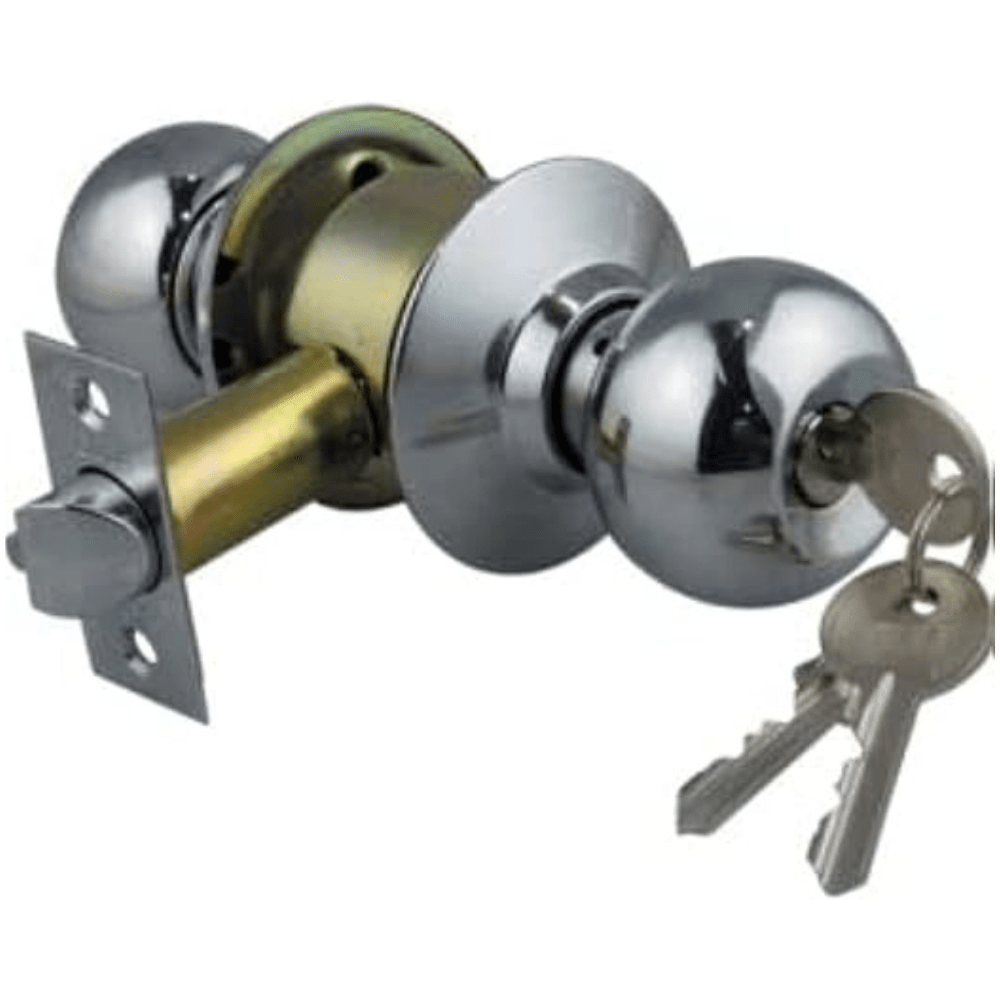 ProGrip Front Door Knob Lockset with Key – Ball Style Entry Door Handle (Chrome Plated)
