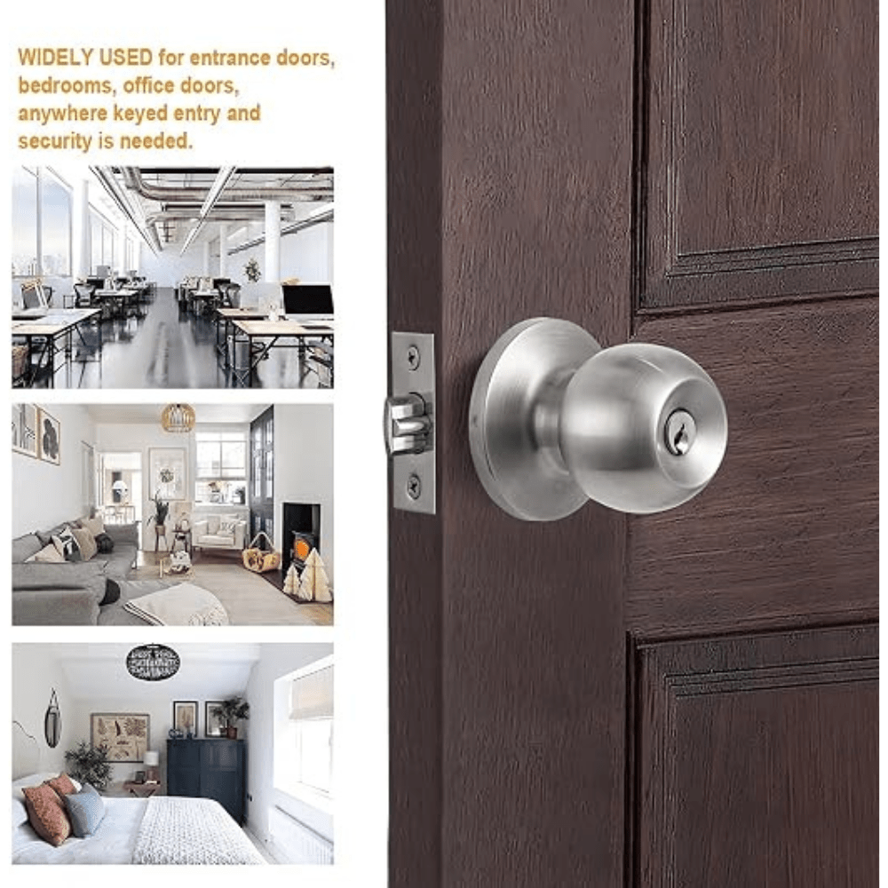 ProGrip Front Door Knob Lockset with Key – Ball Style Entry Door Handle (Stainless Steel) - Image 4
