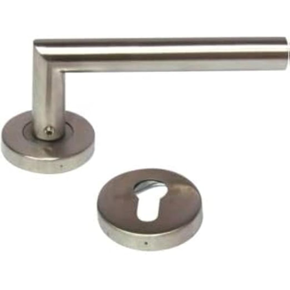 ProGrip Stainless Steel Rose Type Lever Door Handle (L Type) for Indoor Wooden Doors