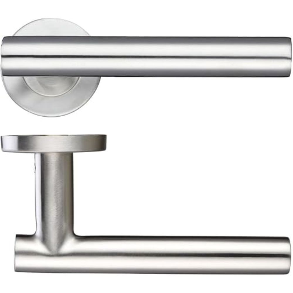 ProGrip Stainless Steel Rose Type Lever Door Handle (T Type) for Indoor Wooden Doors - Image 2