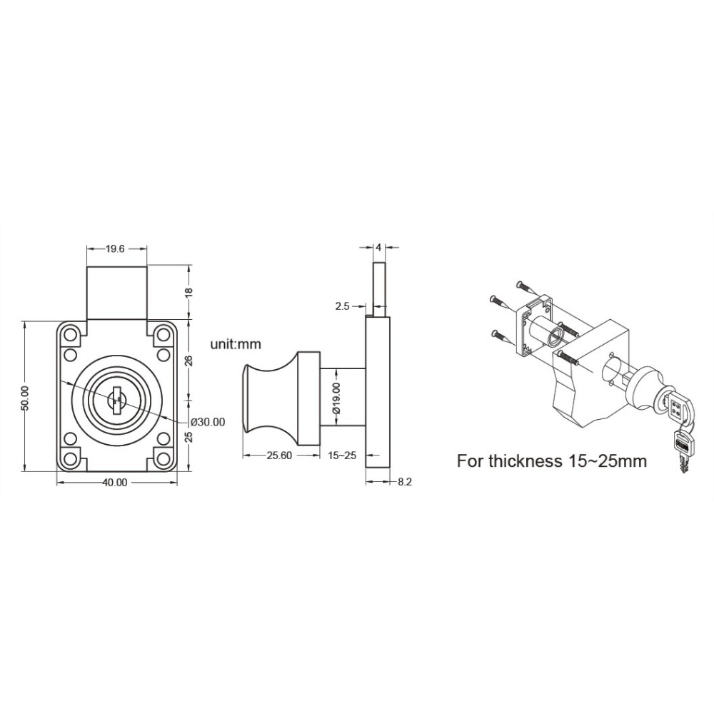 Armstrong Two turns and long latch (18mm) lock with Knob 508K - Image 3